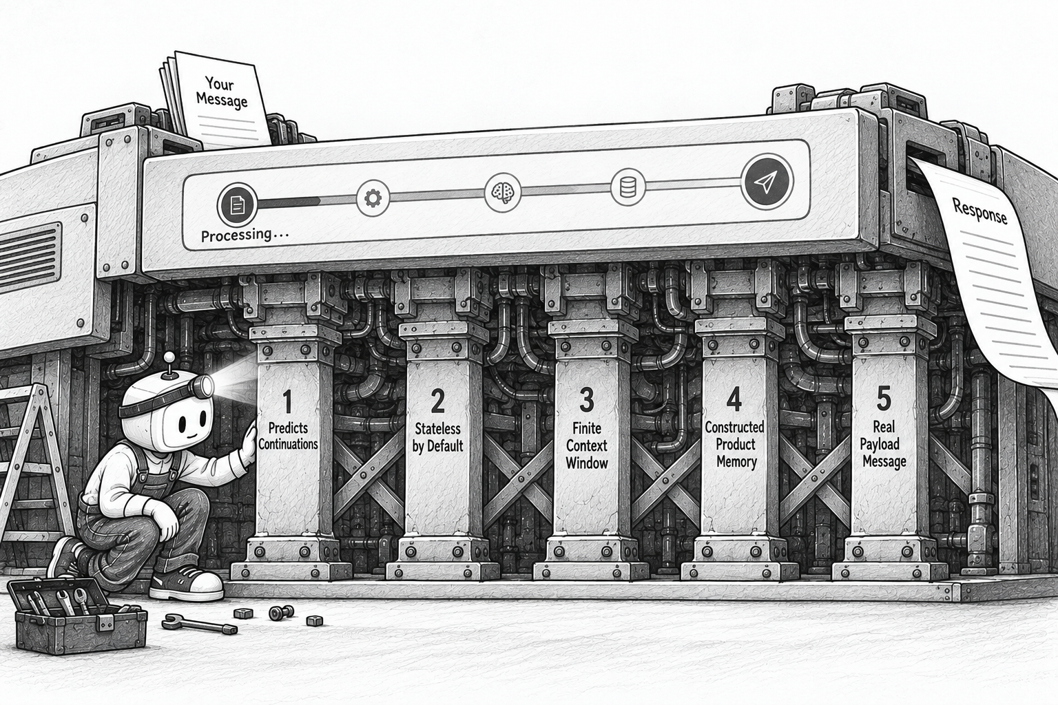 Illustration of the core truths about model generation, calls, context, memory, and effective requests.